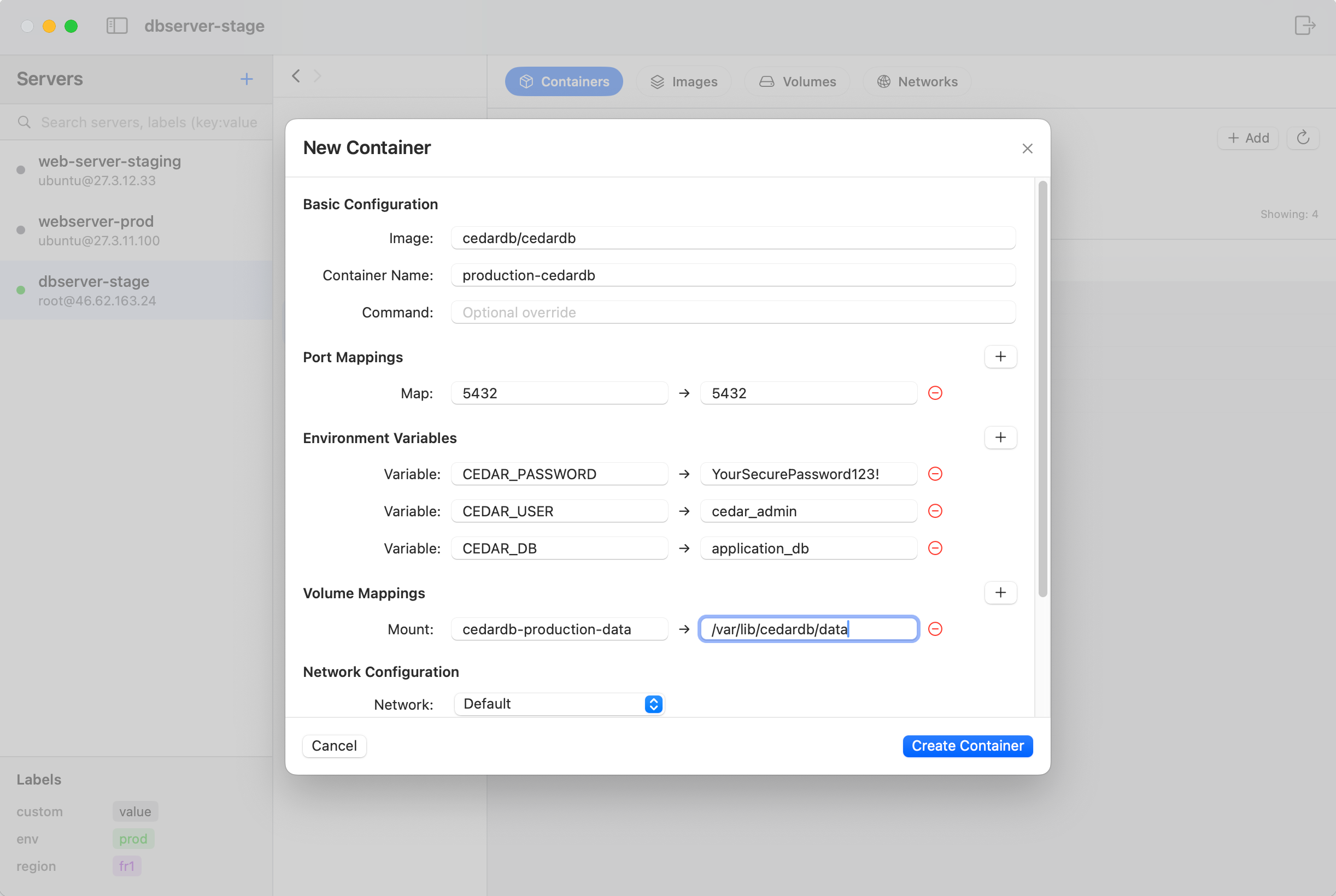 New CedarDB Container Configuration