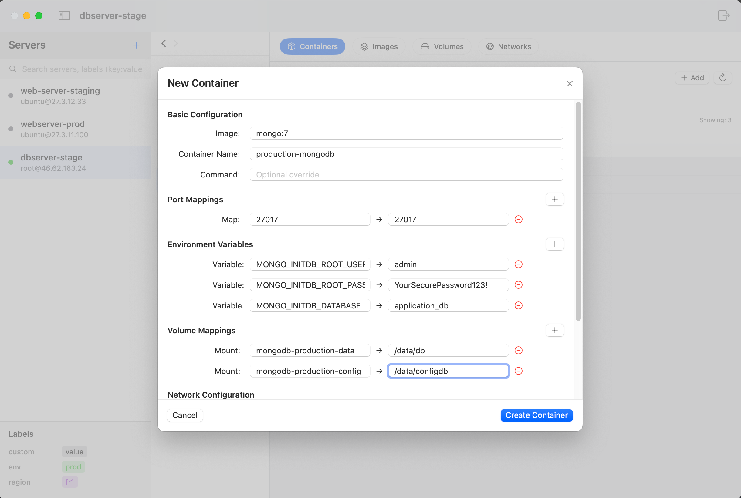 New MongoDB Container Configuration
