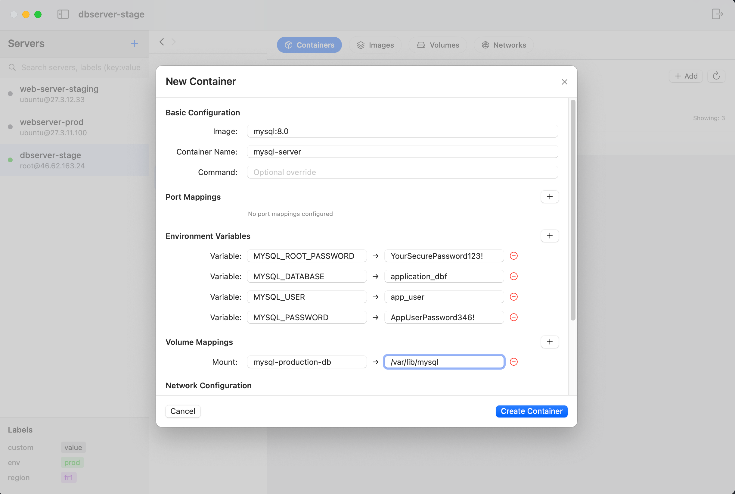 New MySQL Container Configuration