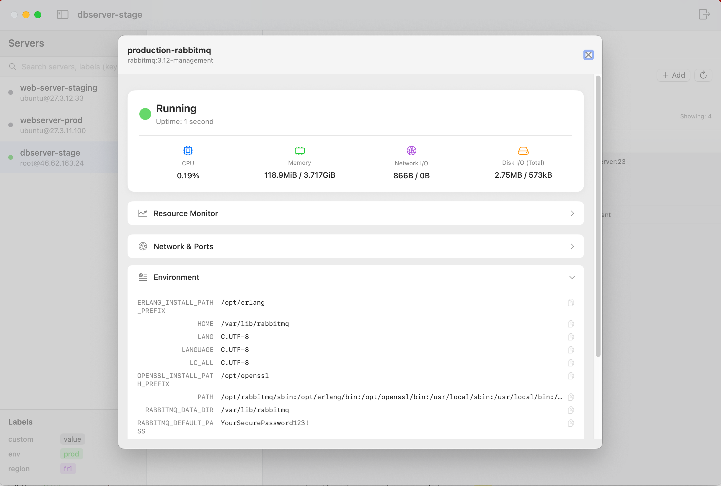 RabbitMQ Container Resource Monitoring