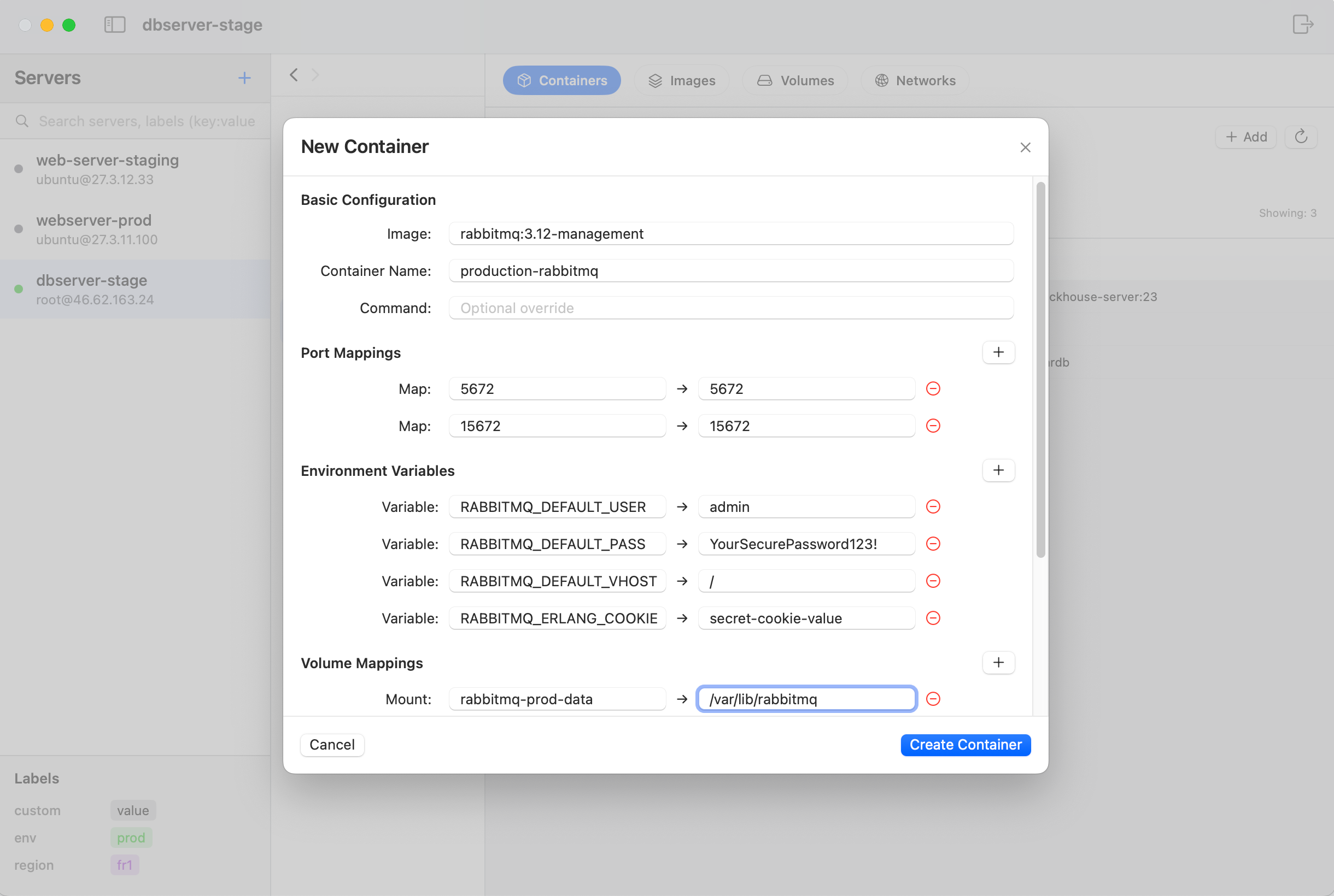 New RabbitMQ Container Configuration